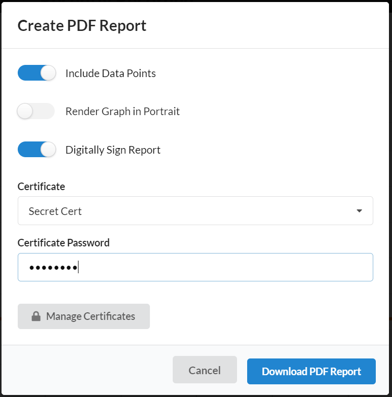 Toggle Digitally Sign Report
